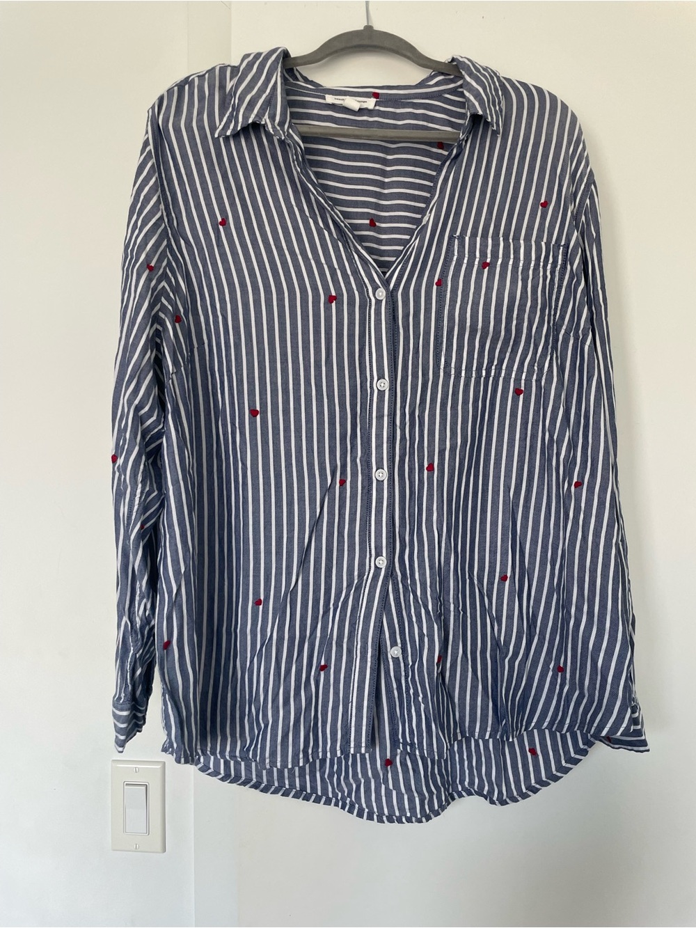 beachlunchlounge Striped Button-Down with Red Hearts